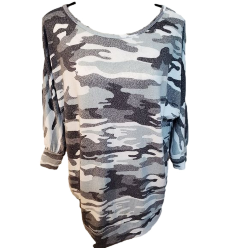 Just Be Blue White Gray Camo 3/4 Sleeve Jersey Medium